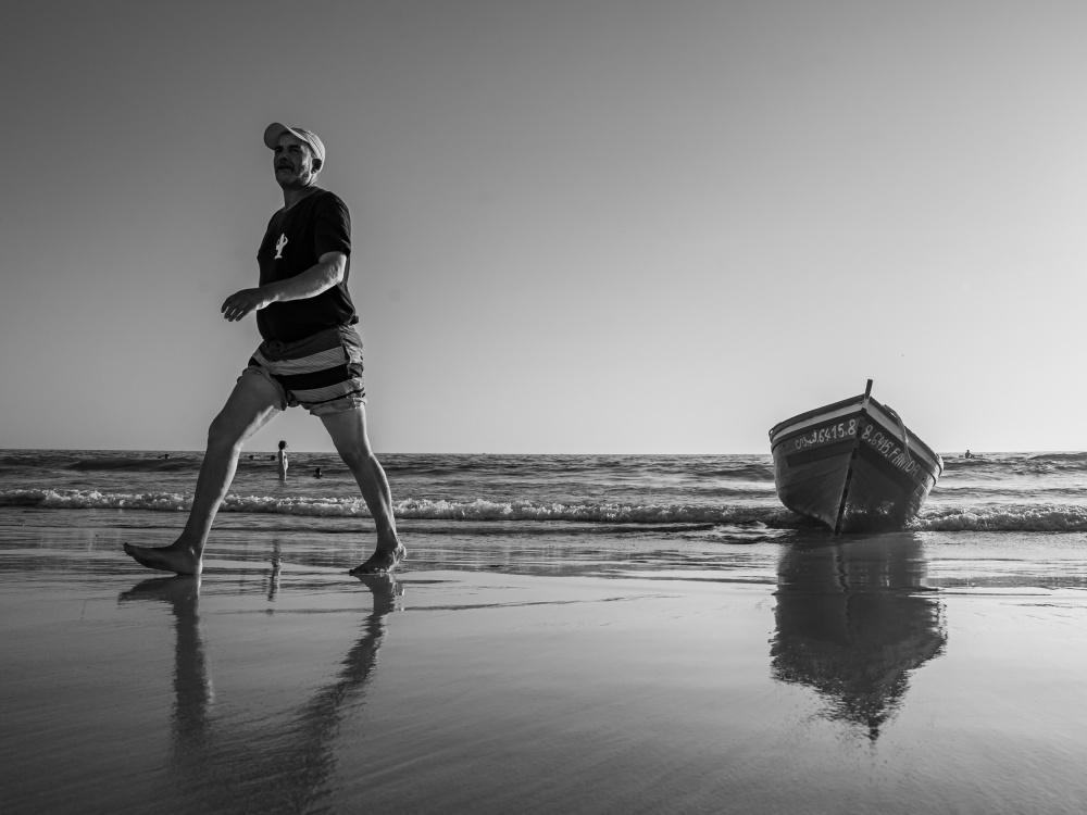 Beach Stroll And Boat by ABDERRAHIM ZIGH — canvas wall art