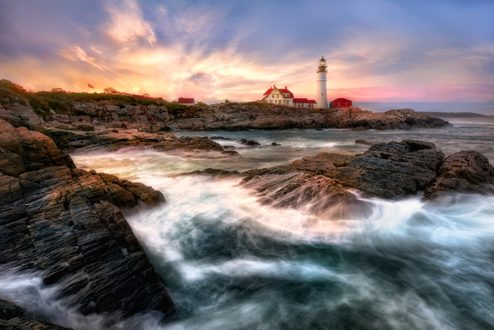 Vibrant Lighthouse Sunset by Zoran Dujic LightHunter — canvas wall art