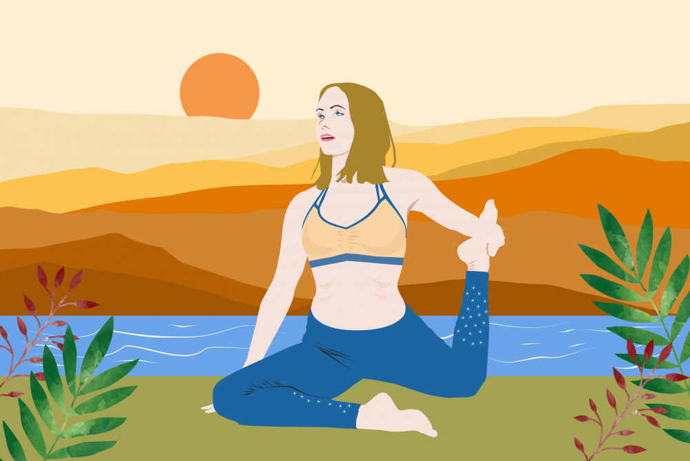 Sunset Yoga Pose by Vesuvik Designs — canvas wall art