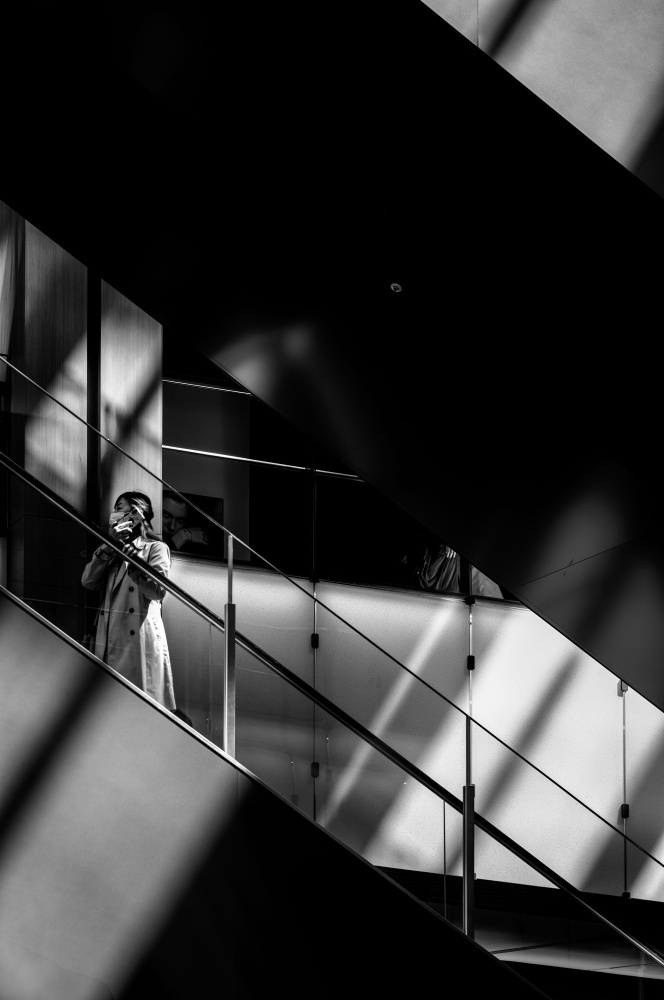 Woman on Geometric Stairs by Yuzo Fujii — canvas wall art