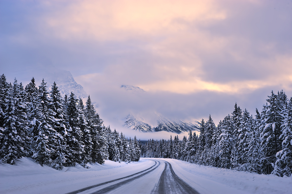 Snowy Mountain Road by Mei Xu — canvas wall art