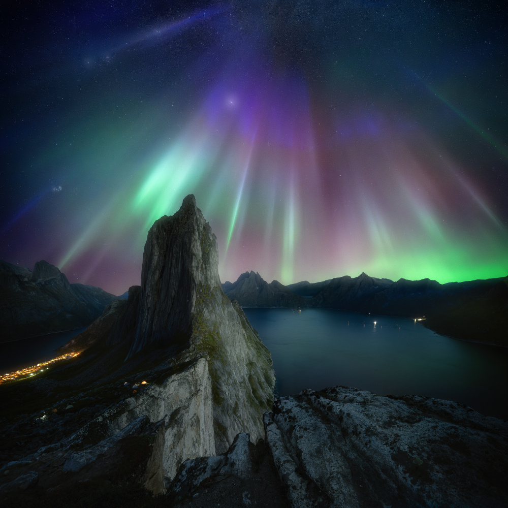 Northern Lights Over Fjord by Marian Kuric QEP — canvas wall art