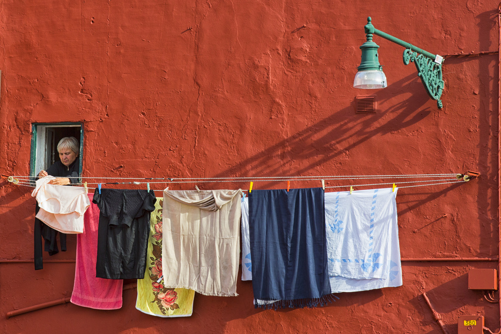 Red Wall Laundry by Benjamine Hullot Scalvenzi — canvas wall art