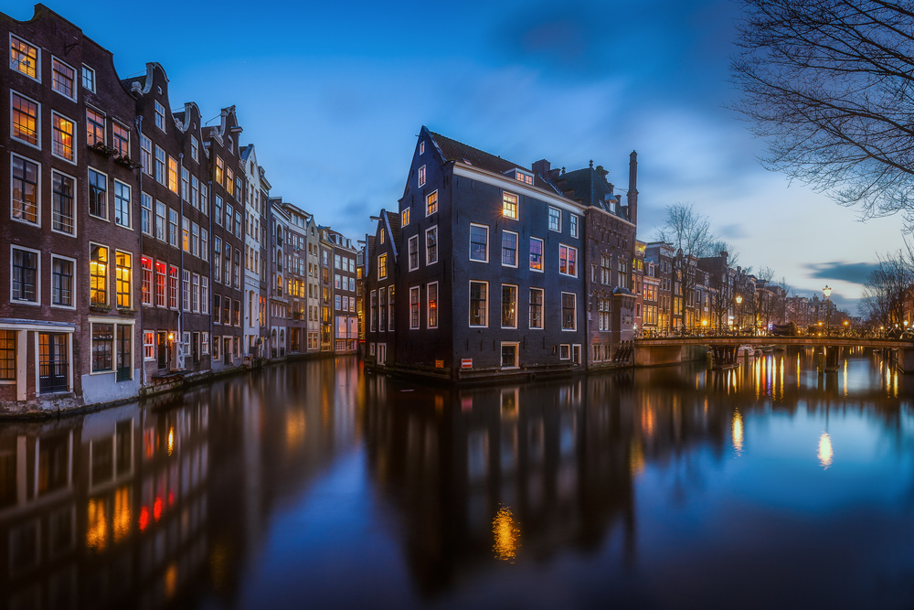 Amsterdam Canal Reflections by Clara Gamito — canvas wall art