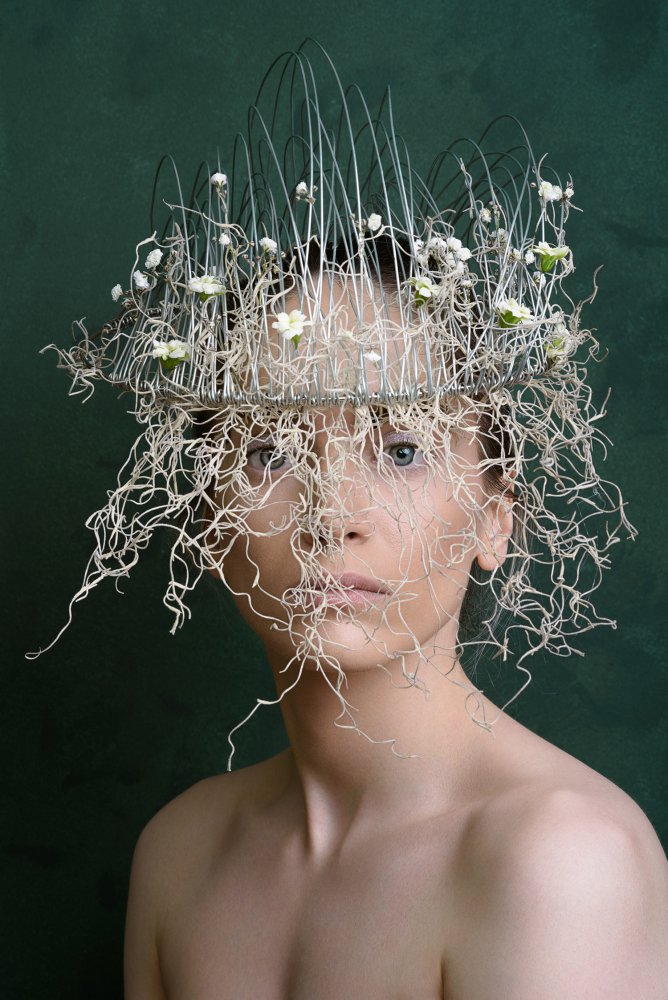 Ethereal Floral Crown Portrait by Peyman Naderi — canvas wall art