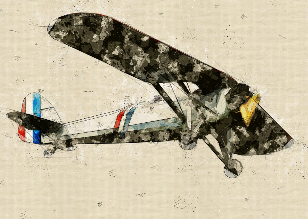 Vintage Aviation Sketch by Lembayung senja studio [Vintage Poster] — canvas wall art