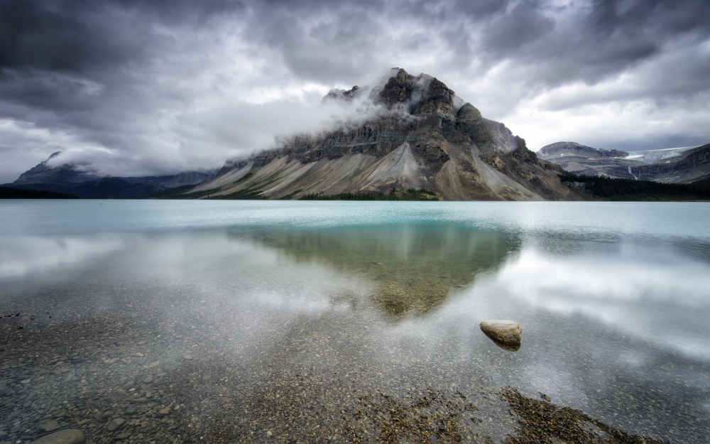 Misty Mountain Lake Reflection by Andrea Auf dem Brinke — canvas wall art