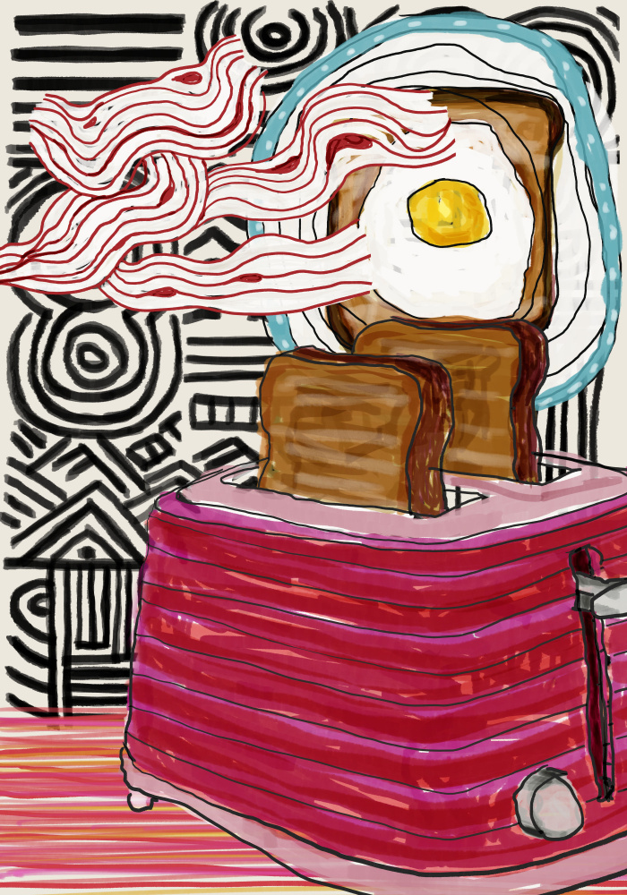 Pink Toaster Breakfast by XHOZUCAN — canvas wall art