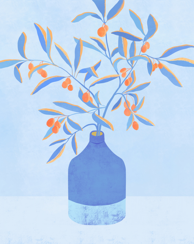 Vibrant Berries Blue Vase by Kristian Gallagher — canvas wall art