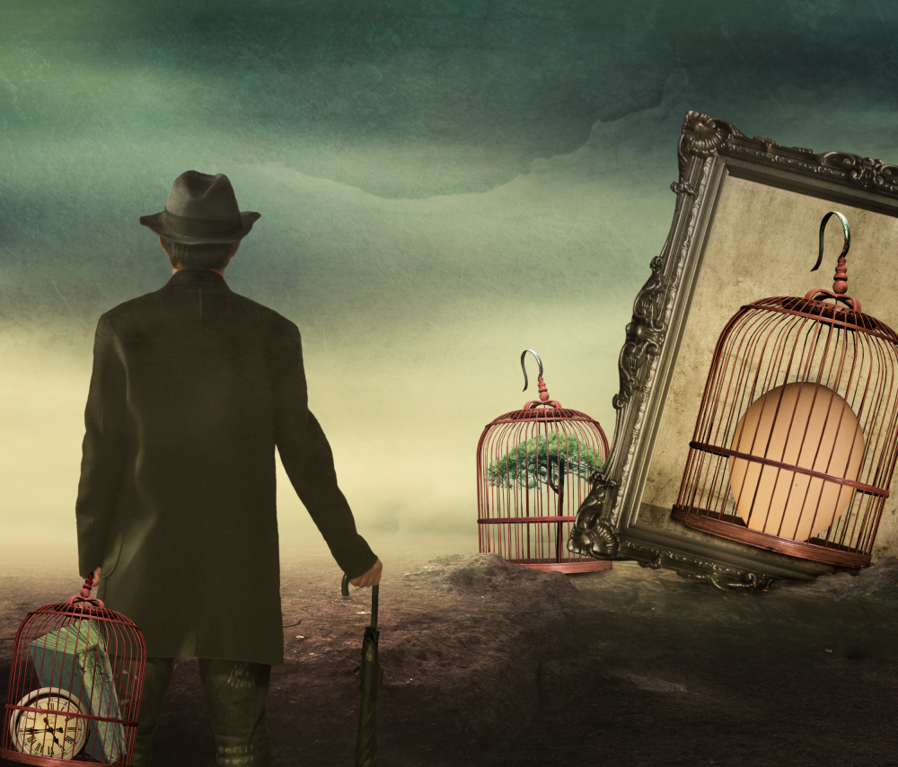 Man and Caged Dreams by Biao  Huang — canvas wall art