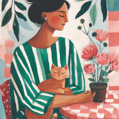 Serene Woman With Cat