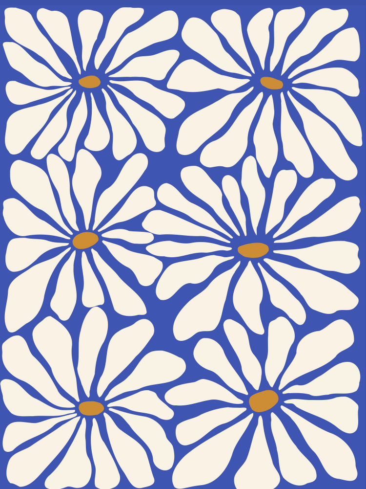 Bold Blue Daisies by Miho Art Studio — canvas wall art