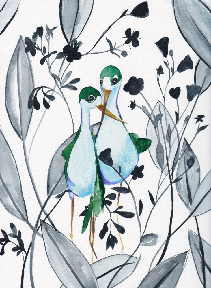 Green Birds In Nature by Christine Lindstrom — canvas wall art