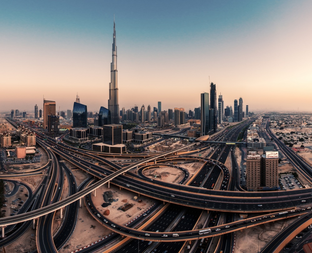 Dubai City Twilight by Jean Claude Castor — canvas wall art