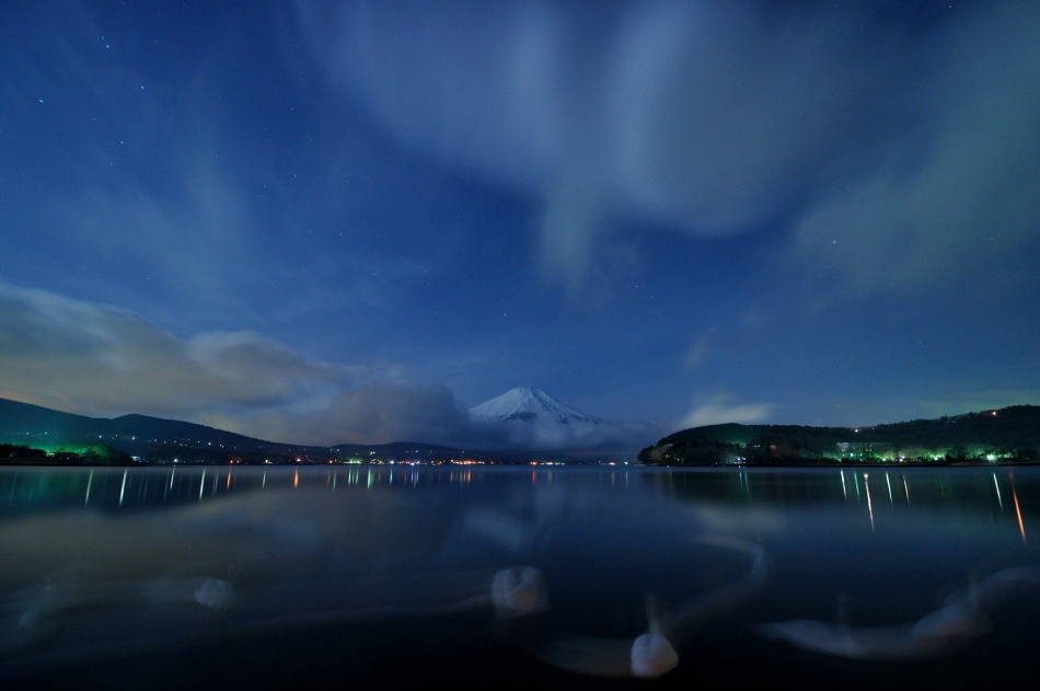 Mount Fuji Night Lake by Hiroaki Koga — canvas wall art