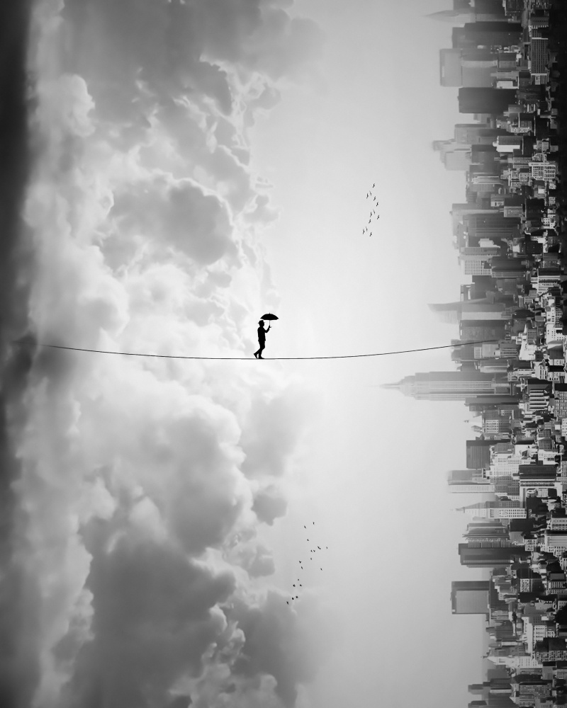 Tightrope Walk Between Worlds by Ivan Marlianto — canvas wall art