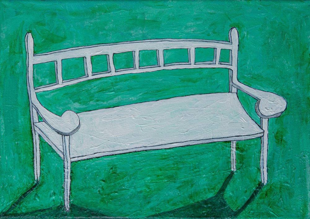 White Garden Bench by Dale Hefer — canvas wall art