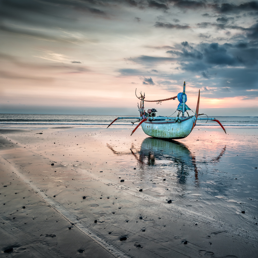 Tropical Sunset Boat by Christophe Verot — canvas wall art
