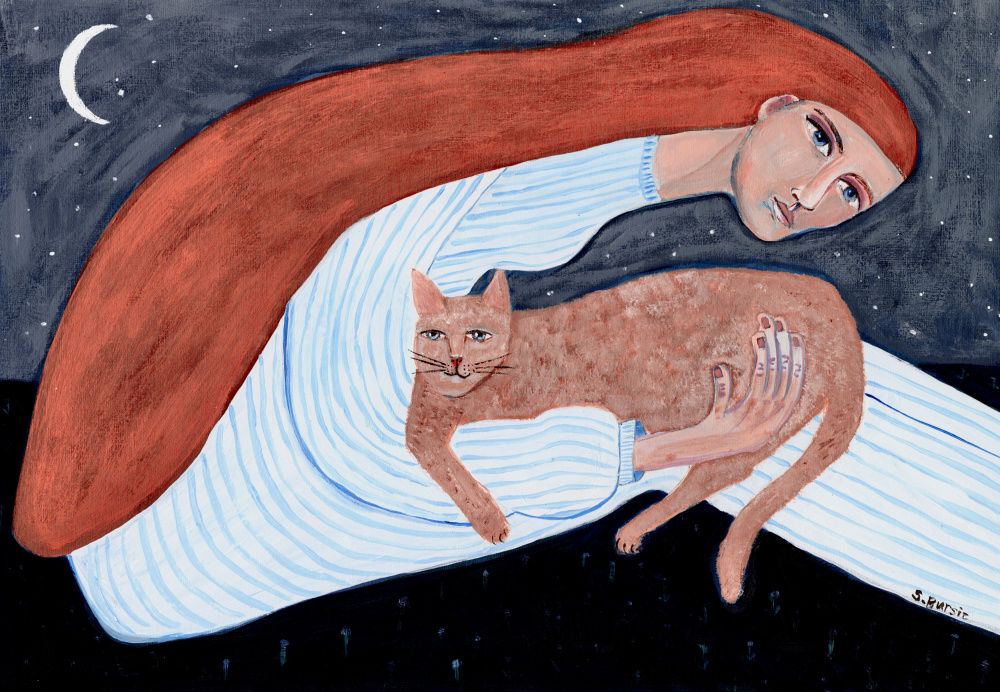 Dreamy Cat Night Embrace by Sharyn Bursic — canvas wall art