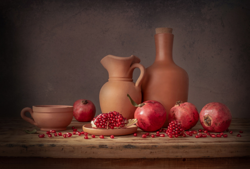 Earthy Pomegranates Still Life by Margareth Perfoncio — canvas wall art