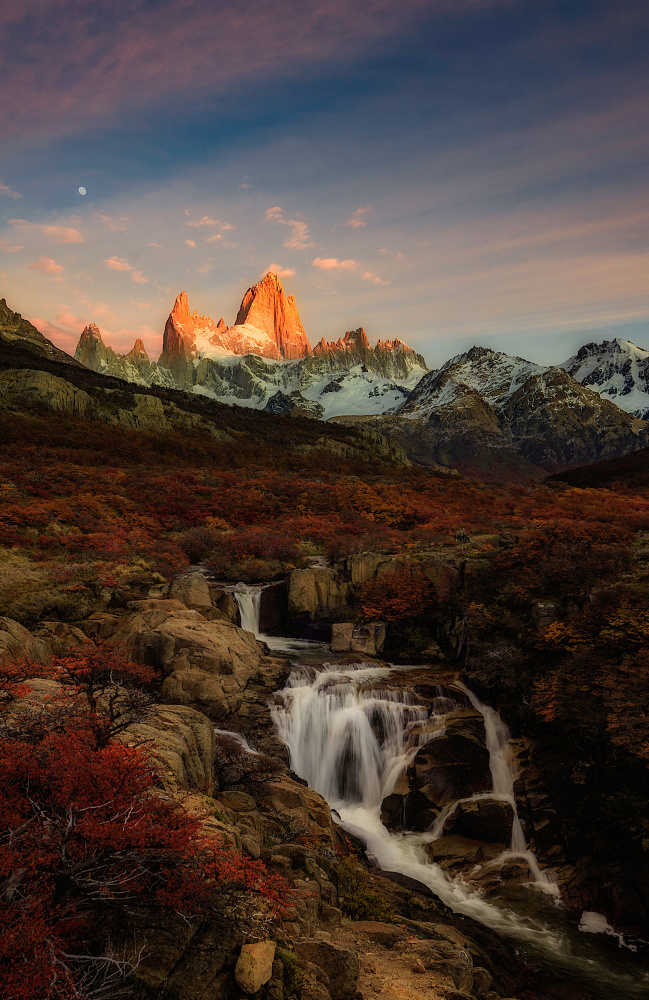 Fitz Roy Autumn Waterfall by Johnny Zhang — canvas wall art