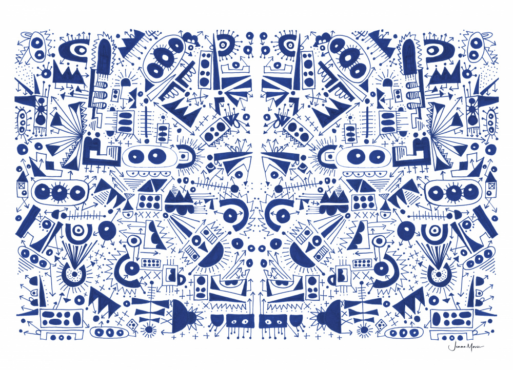 Intricate Blue Tech Doodle by Jemma Morris — canvas wall art