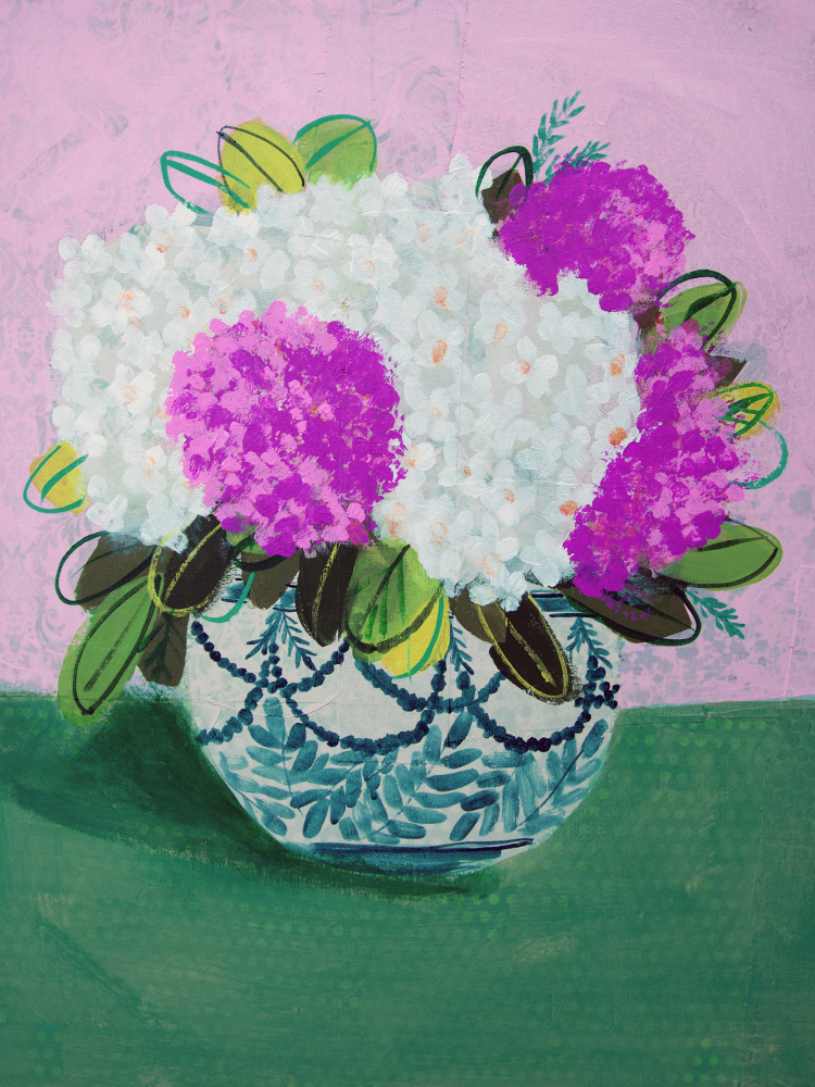 Colorful Hydrangea Vase by Shelley Hampe — canvas wall art