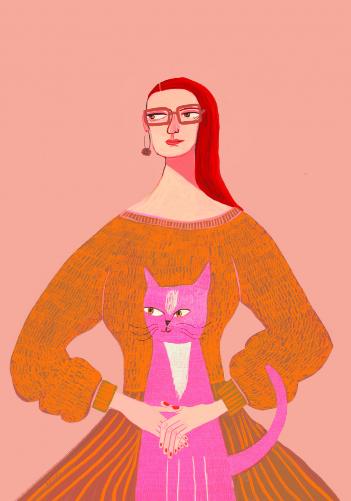 Redhead and Her Pink Cat by Sharyn Bursic — canvas wall art
