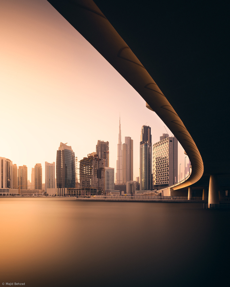 Golden Dubai Skyline by Majid Behzad — canvas wall art