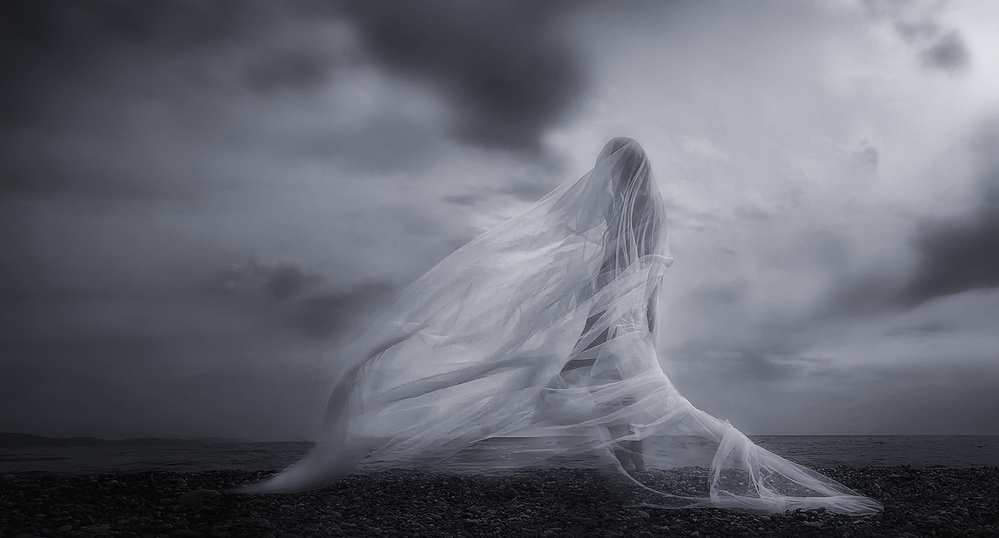 Windswept Veiled Figure by Maria Kaimaki — canvas wall art