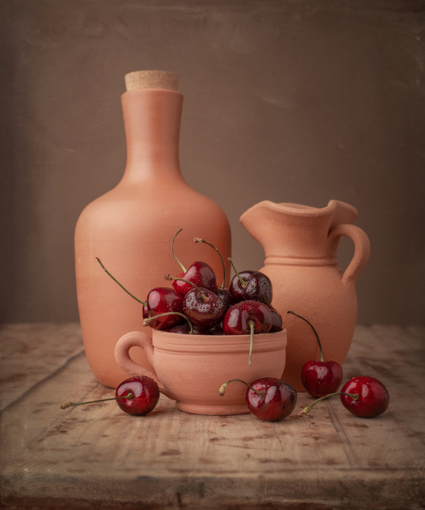 Rustic Cherries and Pottery by Margareth Perfoncio — canvas wall art