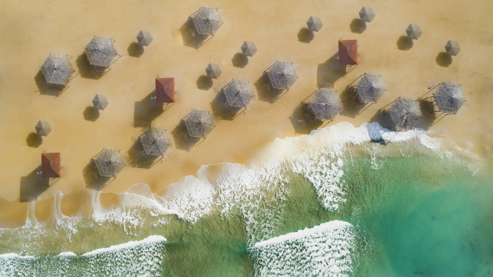 Tropical Beach Umbrellas by Wisam Hassan — canvas wall art