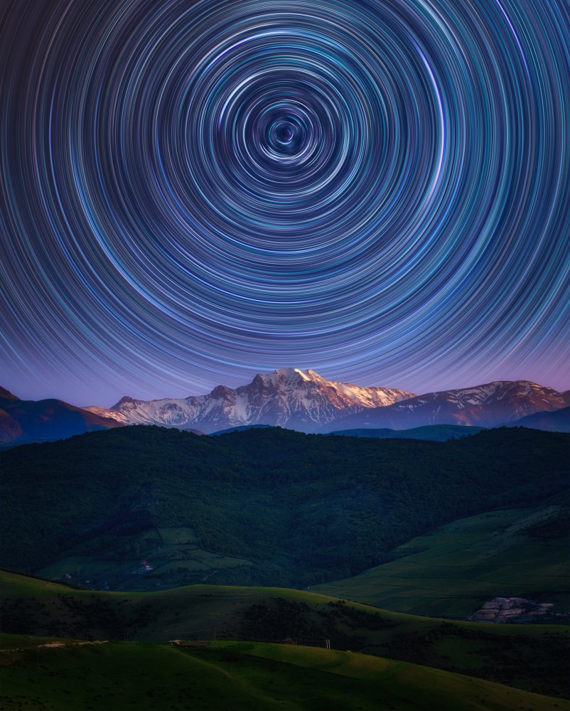 Star Trails Over Mountains by Asef Azimaie — canvas wall art