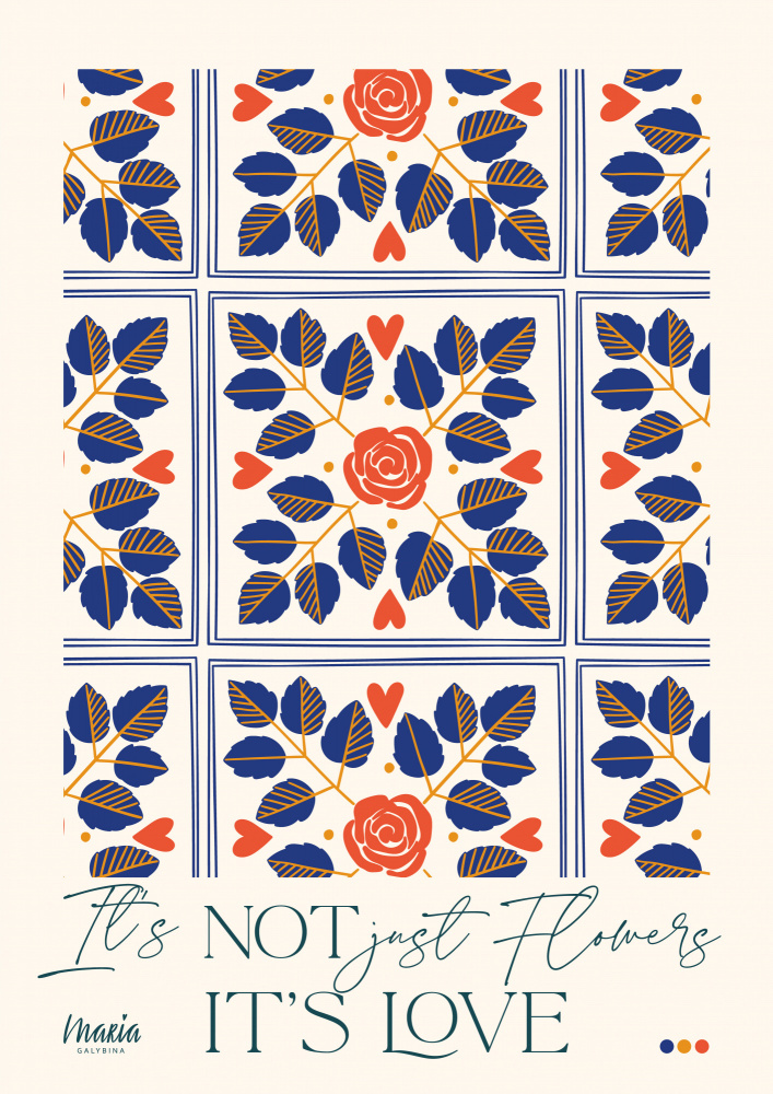 Love Flowers Botanical Pattern by Maria Galybina — canvas wall art