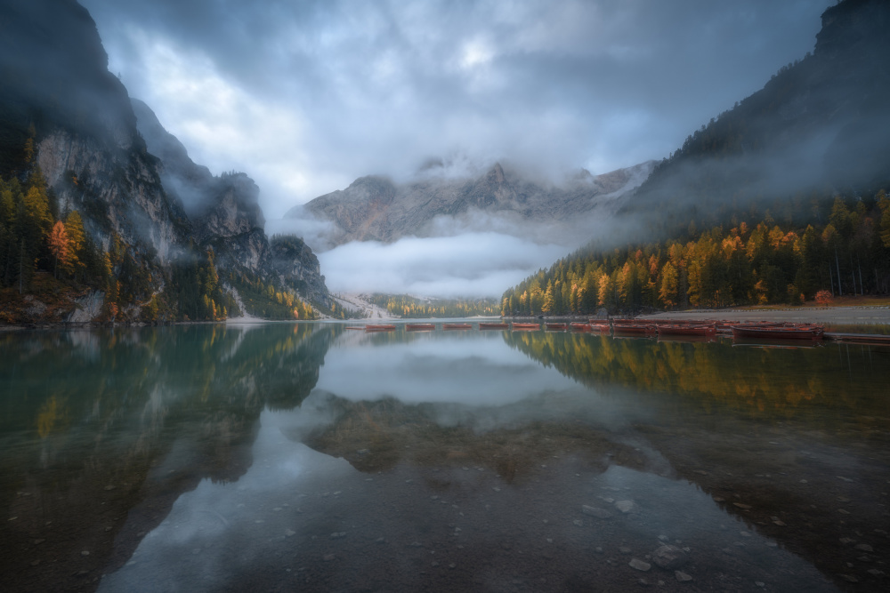 Misty Mountain Lake by Frans van der Boom — canvas wall art