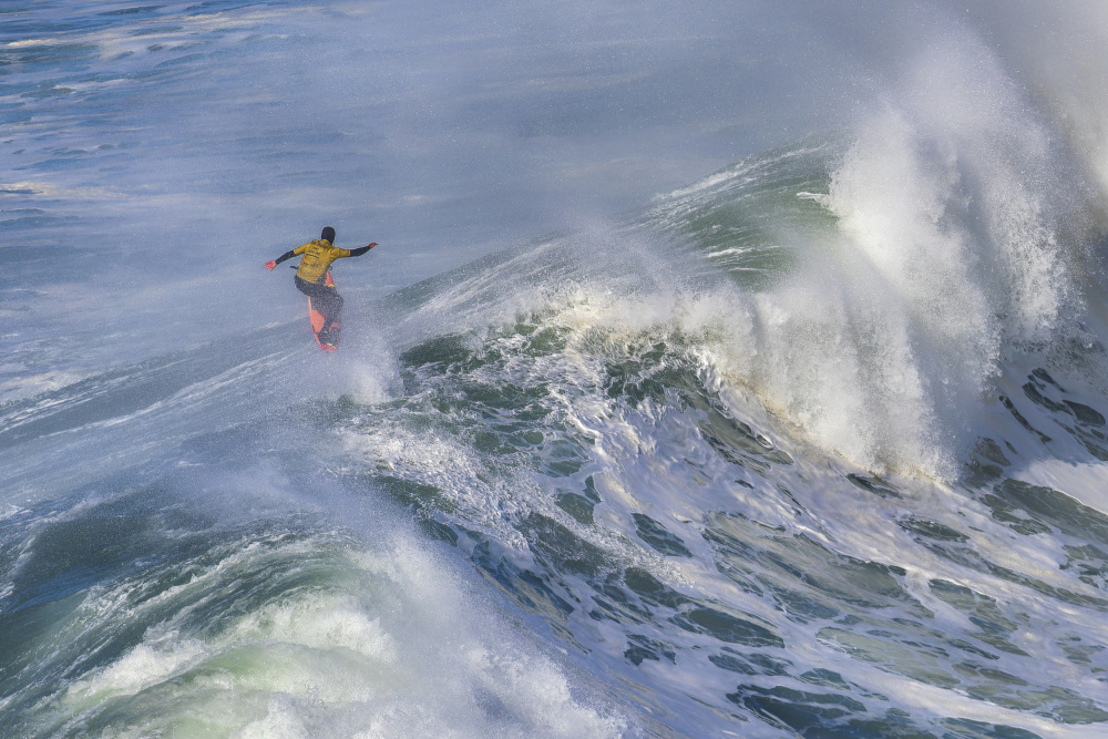 Surfer Rides Giant Wave by Benjamine Hullot Scalvenzi — canvas wall art