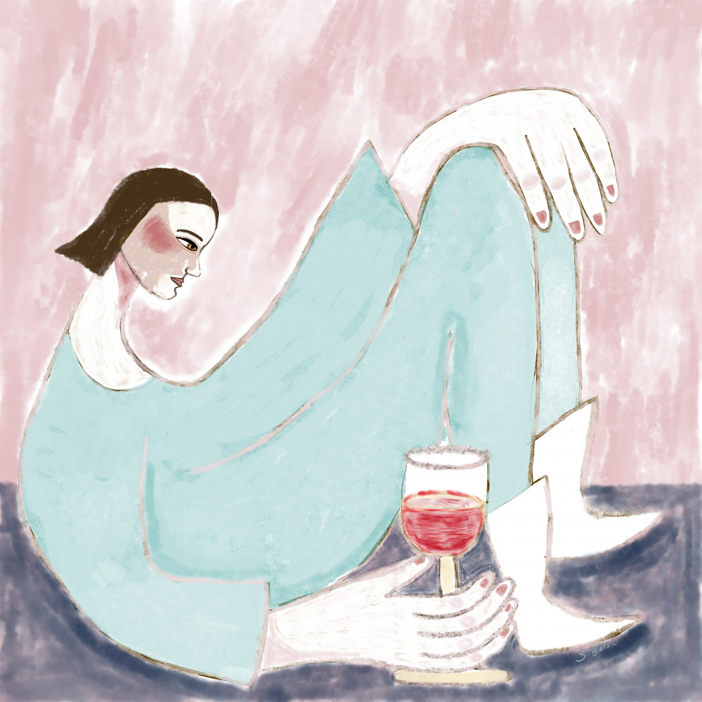 Pensive Woman With Wine by Sharyn Bursic — canvas wall art