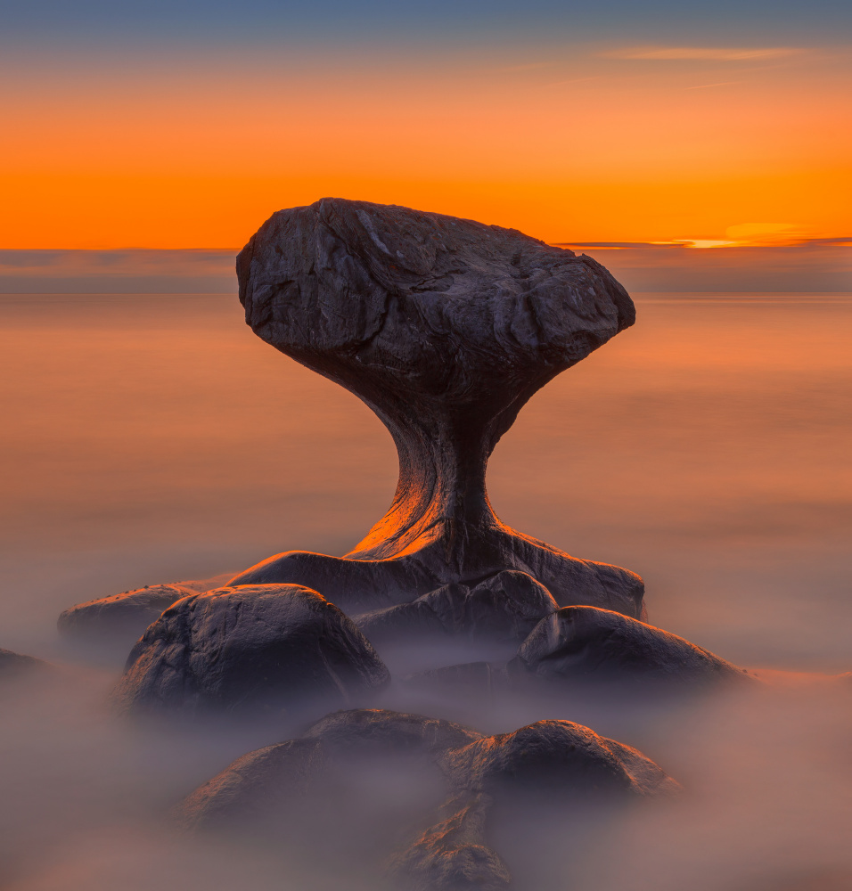 Misty Ocean Rock Sunset by Rune Askeland — canvas wall art