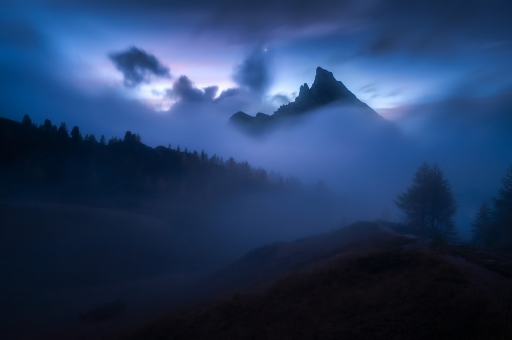 Misty Blue Mountain Peaks by Marian Kuric QEP — canvas wall art