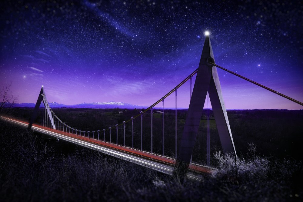 Starry Night Bridge by Manu Allicot — canvas wall art