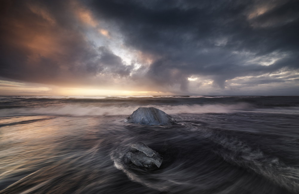 Dramatic Ice Beach Sunset by Jorge Ruiz Dueso — canvas wall art