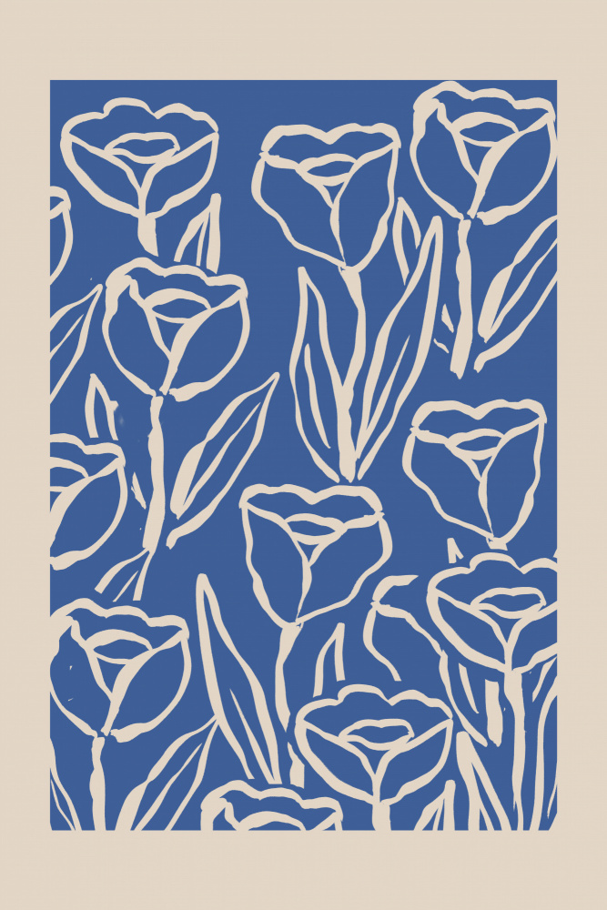 Stylized Blue Tulips by Melloi Art Prints — canvas wall art
