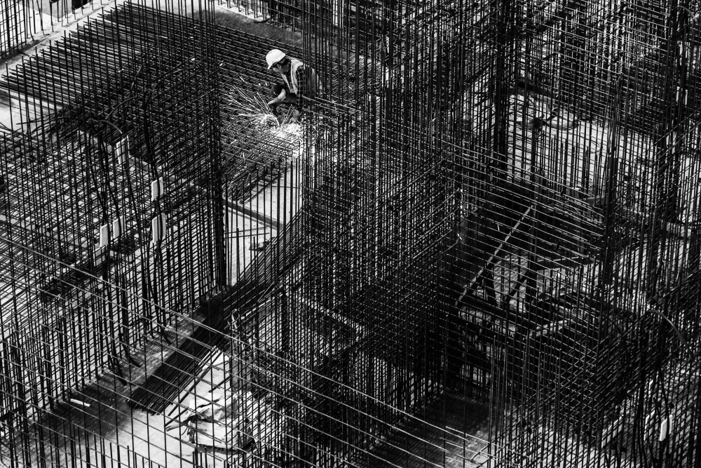Rebar Grid Sparks by Joshua Raif — canvas wall art