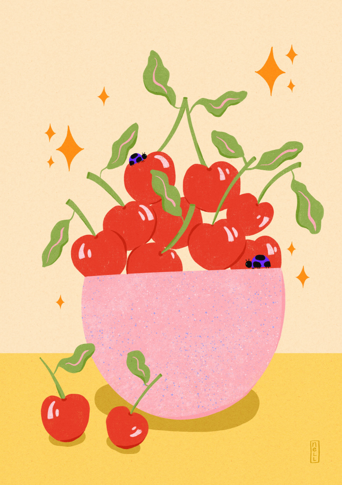 Sweet Cherry Bowl by Dirkie Nell — canvas wall art