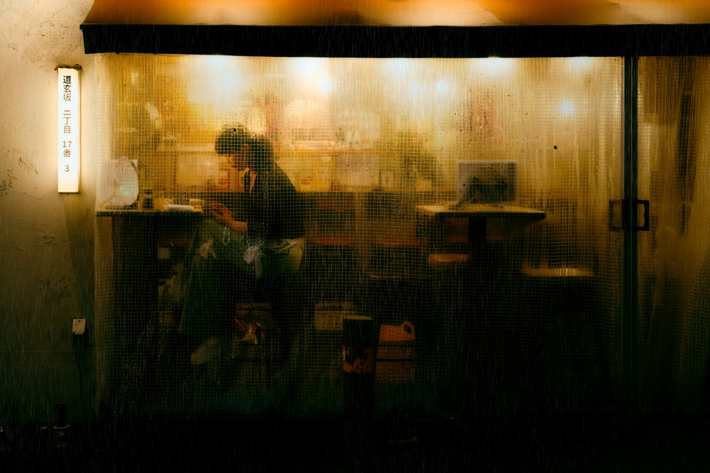 Rainy Night Cafe Window by Yuzo Fujii — canvas wall art