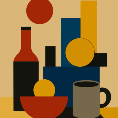 Geometric Still Life with Bottle 02
