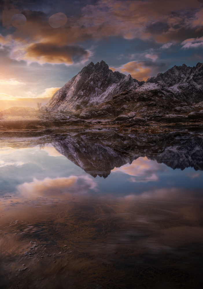 Golden Hour Mountain Reflection by joanaduenas — canvas wall art