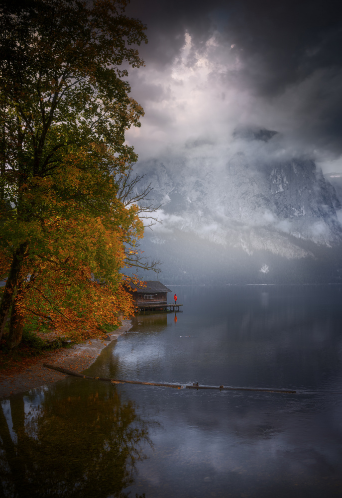 Misty Mountain Lake House by joanaduenas — canvas wall art
