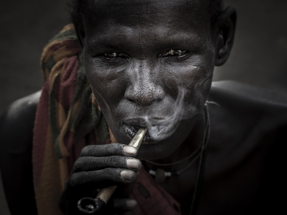 Intense Woman Smoking Pipe by Elena Molina — canvas wall art
