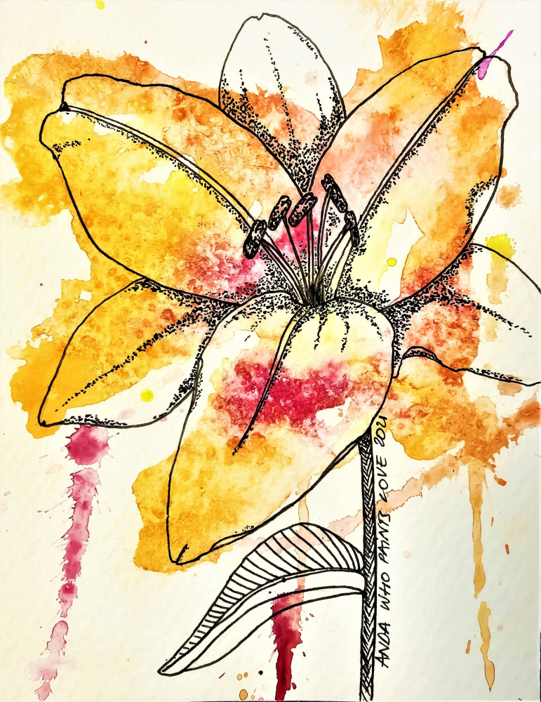 Vibrant Watercolor Lily by Anda Bieza — canvas wall art